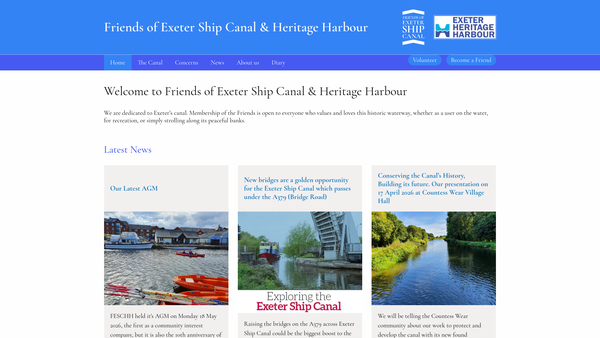 Screenshot of the Friends Of Exeter Ship Canal And Heritage Harbour website