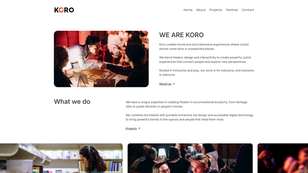 Screenshot of the Koro Productions Ltd website