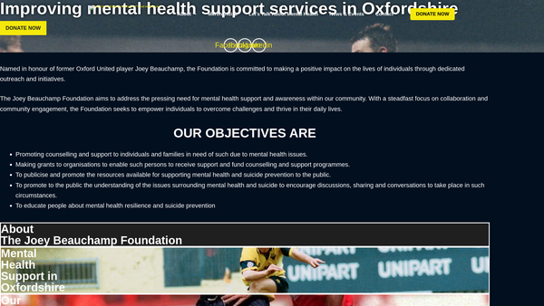 Screenshot of the The Joey Beauchamp Foundation Limited website