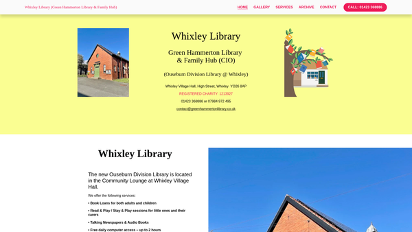 Screenshot of the Green Hammerton Library & Family Hub CIO website