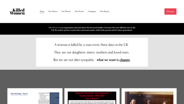 Screenshot of the Killed Women website