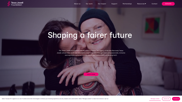 Screenshot of the Tessa Jowell Foundation website