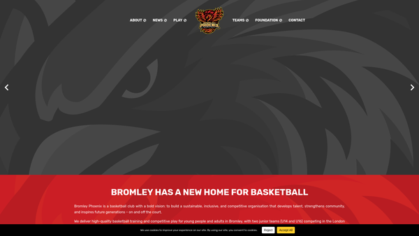 Screenshot of the Bromley Phoenix Basketball Club website