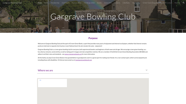 Screenshot of the Gargrave Bowling Club website