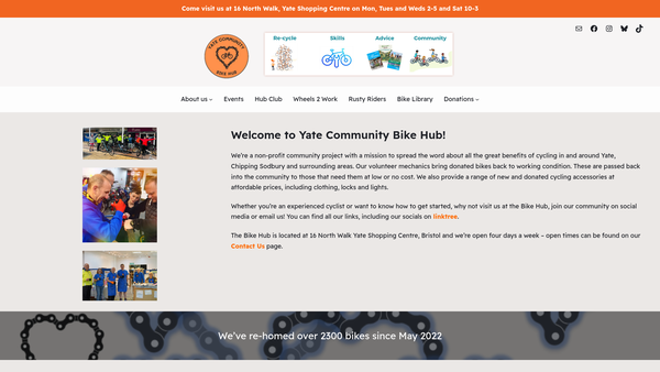 Screenshot of the Yate Community Bike Hub website