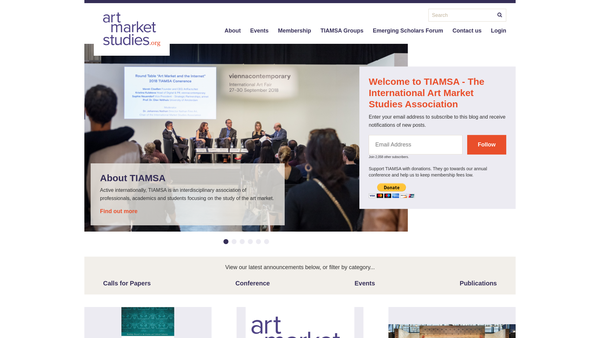 Screenshot of the Tiamsa - The International Art Market Studies Association website
