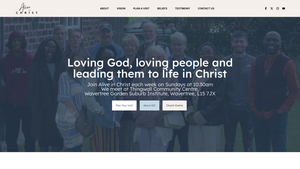 Screenshot of the Alive In Christ website