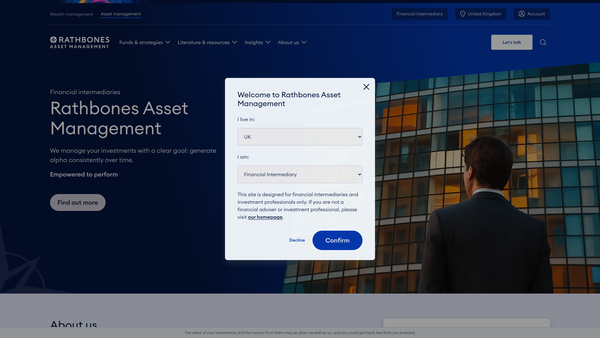 Screenshot of the Rathbones Charity Funds website