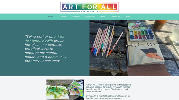Screenshot of the Art For All Mental Health website