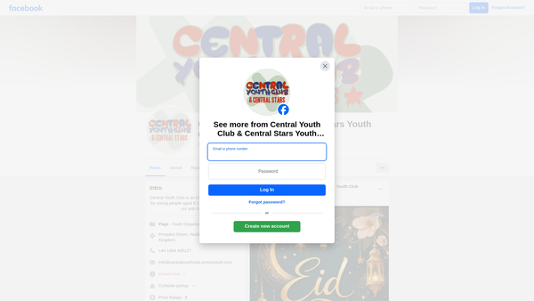 Screenshot of the Central Youth Club Huddersfield website