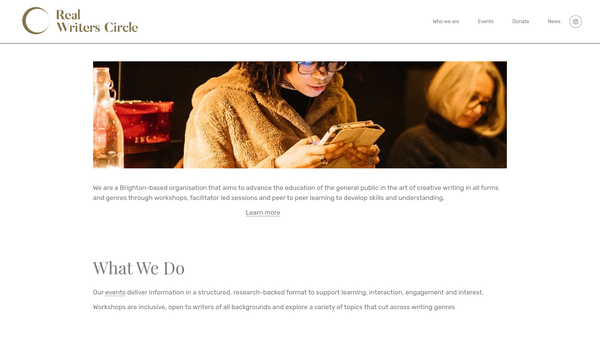 Screenshot of the Real Writers Circle website
