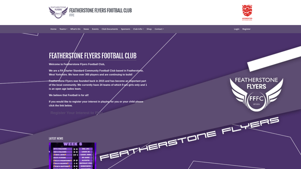 Screenshot of the Featherstone Flyers website