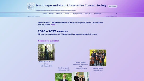 Screenshot of the Scunthorpe And North Lincolnshire Concert Society website