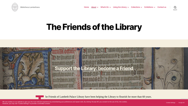 Screenshot of the Lambeth Palace Library Development Trust And Friends CIO website