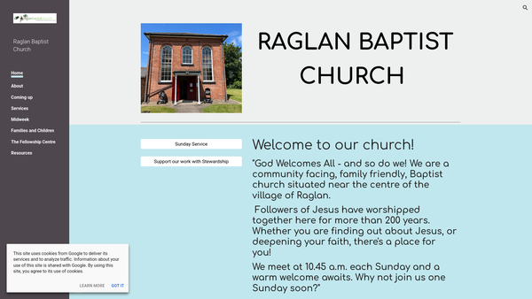 Screenshot of the Raglan Baptist Church website