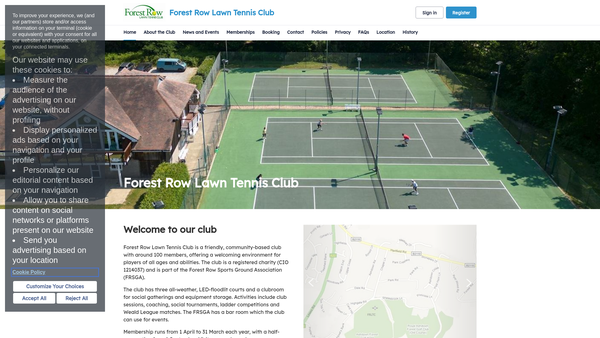 Screenshot of the Forest Row Lawn Tennis Club website