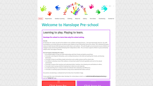 Screenshot of the Hanslope Pre-School website