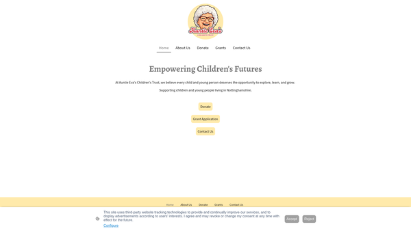Screenshot of the Auntie Eva's Children's Trust website