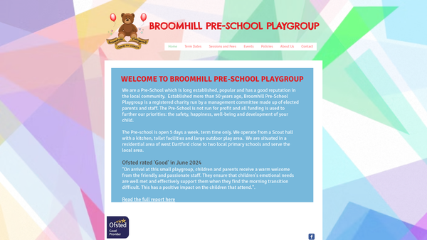 Screenshot of the Broomhill Preschool website