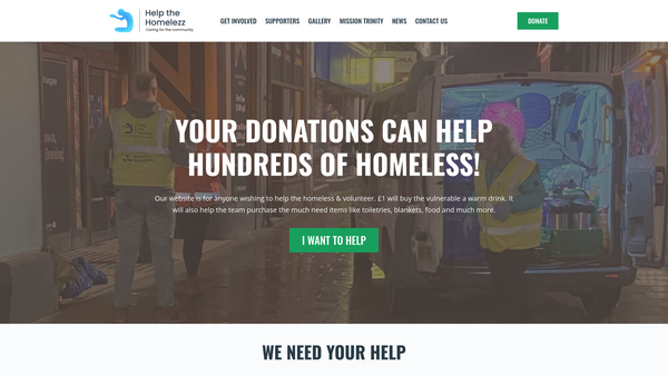 Screenshot of the Help The Homelezz Hull & East Riding Of Yorkshire website