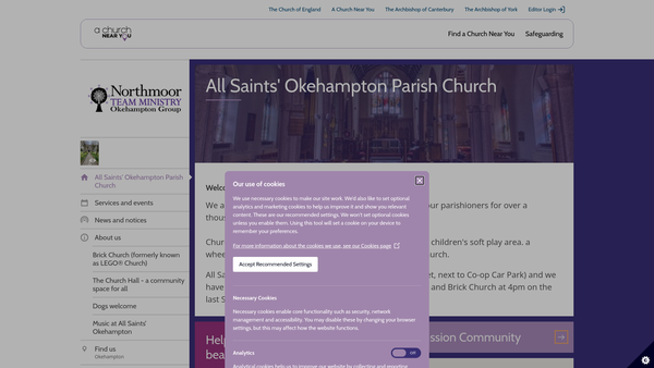 Screenshot of the The Parochial Church Council Of The Ecclesiastical Parish Of All Saints, Okehampton In The Diocese Of Exeter website