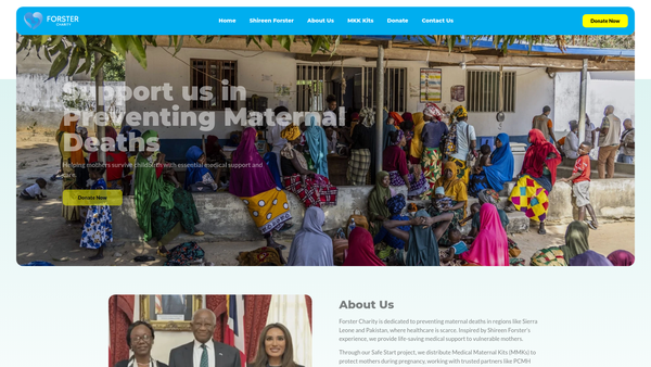 Screenshot of the The Forster Maternal Health Charity website