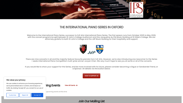 Screenshot of the St John's International Piano Series website