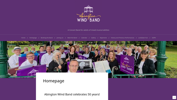 Screenshot of the Abington Wind Band website