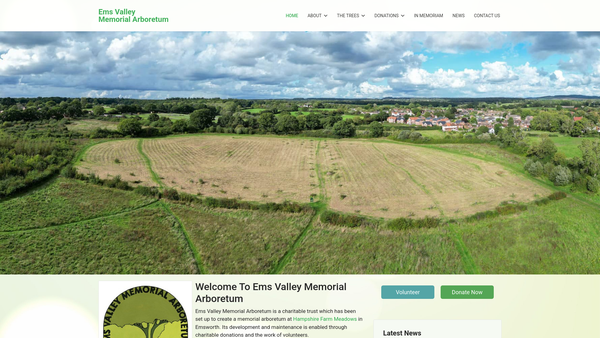 Screenshot of the Ems Valley Memorial Arboretum website