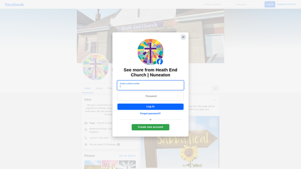 Screenshot of the Heath End Church website
