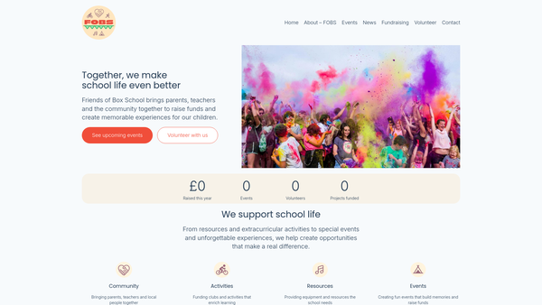 Screenshot of the Friends Of Box School website