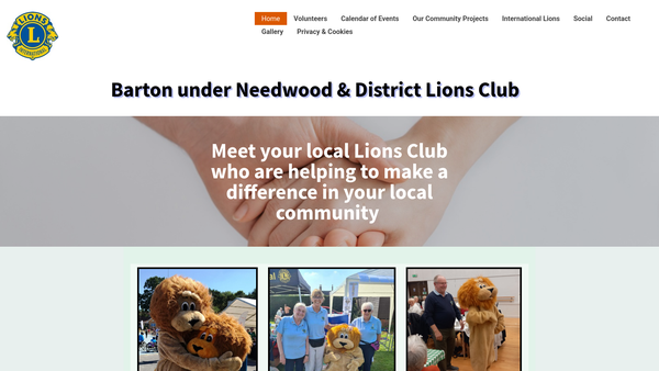 Screenshot of the Barton Under Needwood & District Lions Club (CIO) website