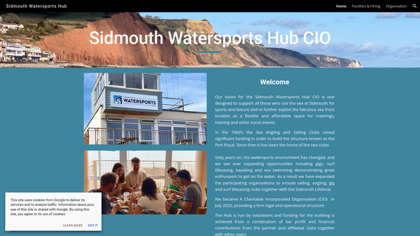 Screenshot of the Sidmouth Watersports Hub CIO website
