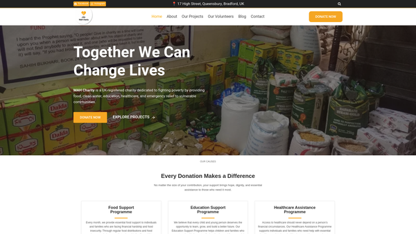 Screenshot of the Mah Charity website