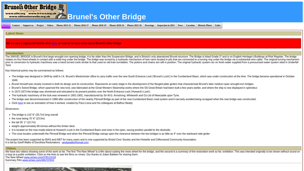 Screenshot of the Brunel Swivel Bridge Group website