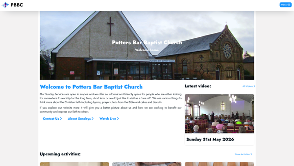 Screenshot of the Potters Bar Baptist Church website