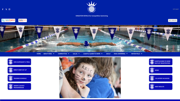 Screenshot of the Kingston Royals Swimming Club website