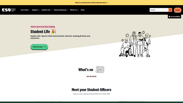 Screenshot of the Kingston Students' Union website