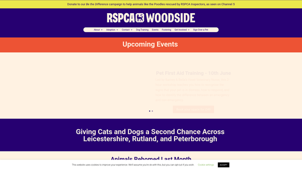 Screenshot of the Royal Society For The Prevention Of Cruelty To Animals Leicestershire, Peterborough And Rutland Branch CIO website