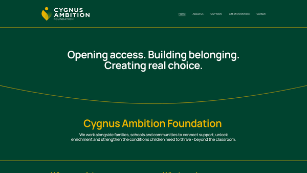 Screenshot of the Cygnus Ambition Foundation website