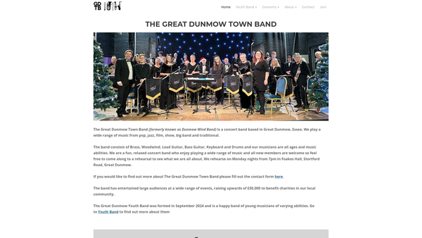 Screenshot of the Great Dunmow Town Band website