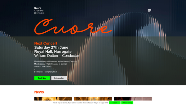 Screenshot of the Cuore Chamber Orchestra Ltd website