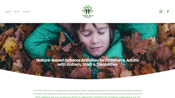 Screenshot of the Grow Wild Outreach Services Ltd website