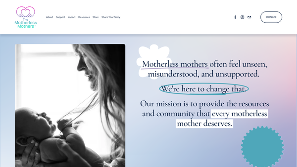 Screenshot of the The Motherless Mothers website