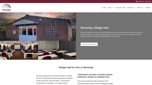 Screenshot of the Shrewley Village Hall website