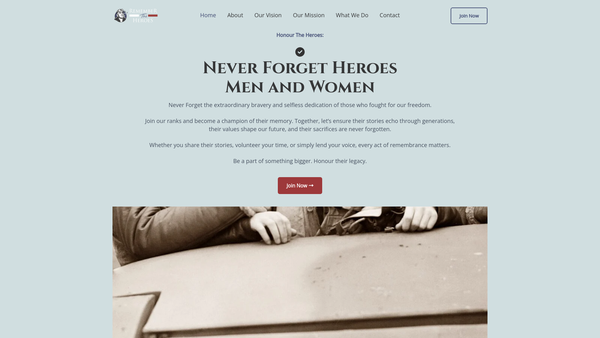 Screenshot of the Remember The Heroes website