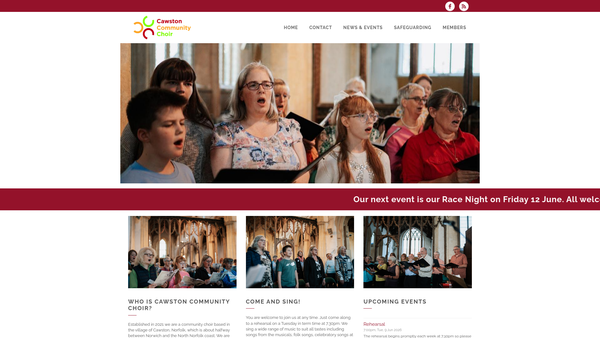 Screenshot of the Cawston Community Choir website