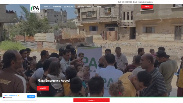 Screenshot of the Filastin Aid website