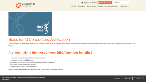 Screenshot of the Brass Band Conductors Association website