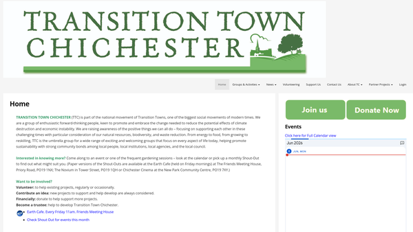 Screenshot of the Transition Town Chichester website